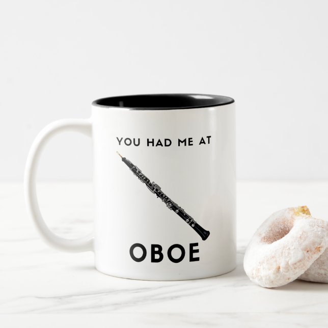 You had me at Oboe Funny oboist humour Two-Tone Coffee Mug (With Donut)