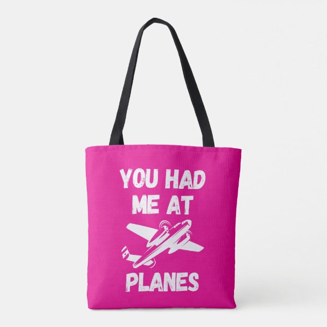 You Had Me At Planes Typography,WW2,Aviation,Funny Tote Bag (Back)