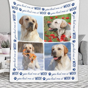 You Had Me At WOOF Personalised Dog Lover 4 Photo Fleece Blanket