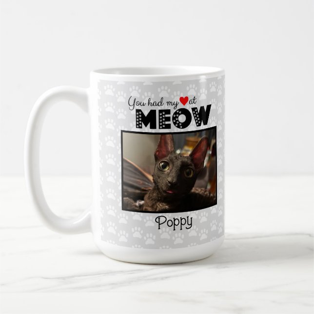 You Had My Heart At MEOW Custom Name Photo Cat Coffee Mug (Left)