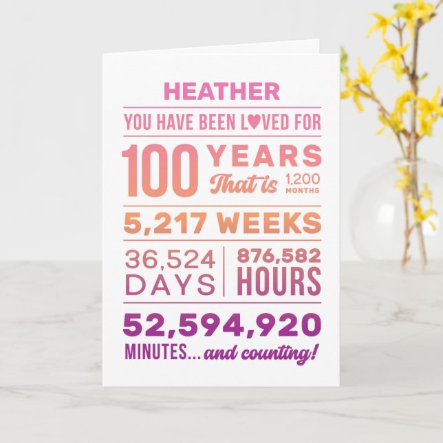 You Have Been Loved 100 Years, Custom Name  Card (Yellow Flower)