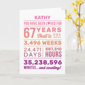 You Have Been Loved 67 Years, Custom Name Birthday Card