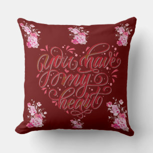 You have my heart red floral pillow/ white rose cushion