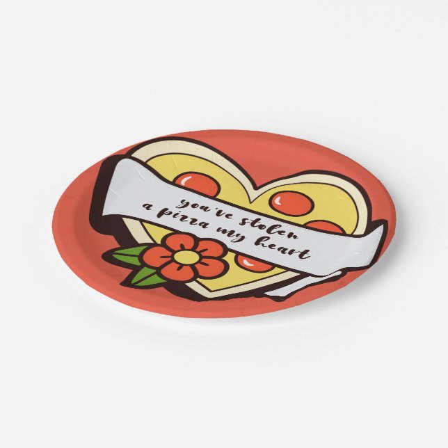 you have stolen my pizza heart paper plate (Angled)