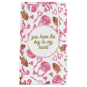 You have the Key to My Heart Watercolor Pink Small Gift Bag