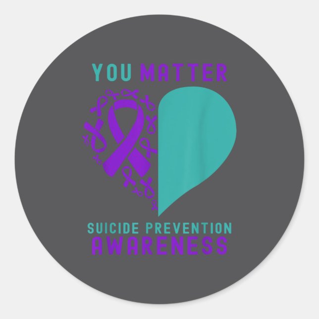 You - Heart &amp; Ribbon Design Suicide Prevention Classic Round Sticker (Front)