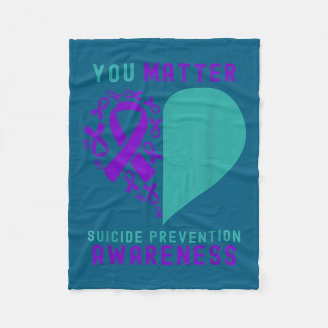 You - Heart &amp; Ribbon Design Suicide Prevention Fleece Blanket (Front)