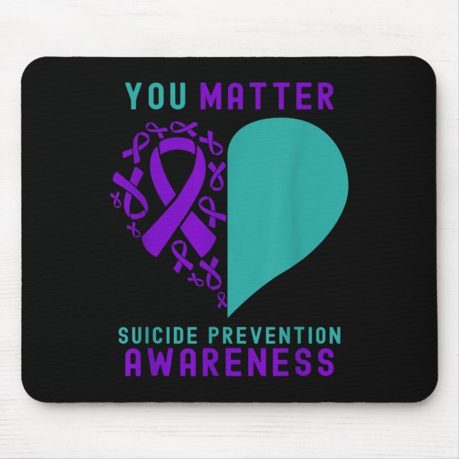 You - Heart &amp; Ribbon Design Suicide Prevention Mouse Mat (Front)