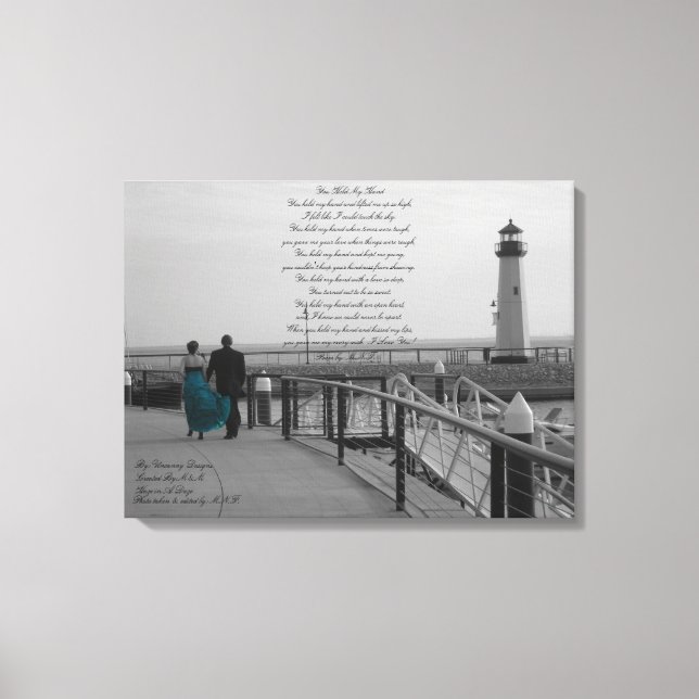 You Held My Hand Poem With Lighthouse Photograph B Canvas Print (Front)