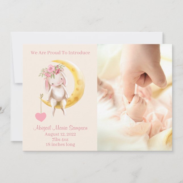 You hung the Moon Bunny Photo Birth Announcement (Front)