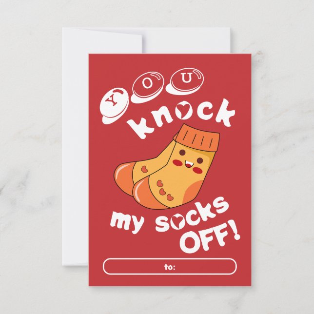 You Knock My Socks Off Classroom Valentine Card (Front)