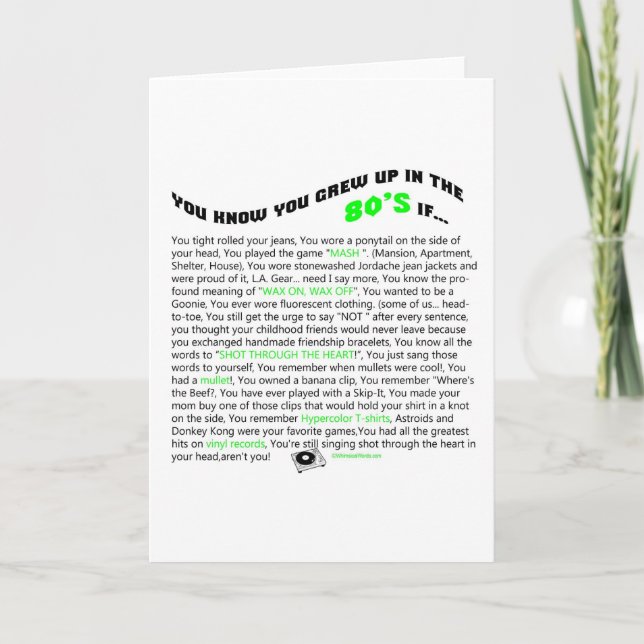 You know you grew up in the 80's if... card (Front)