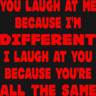 You Laugh At Me Because Im Different I Laugh At You Because Your Al You Laugh At Me Because Im Different I Laugh At You Because You