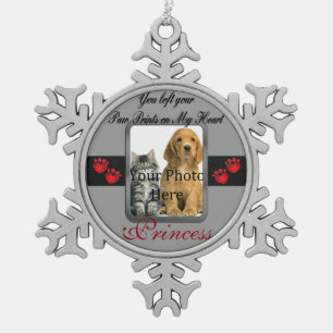 You left your Paw Prints on My Heart Grey Snowflake Pewter Christmas Ornament