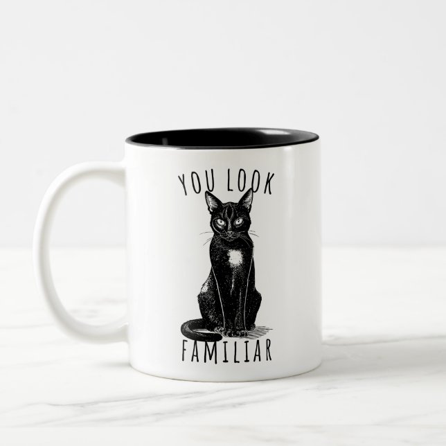 You Look Familiar Black Cat Feeling Magical Witch Two-Tone Coffee Mug (Left)