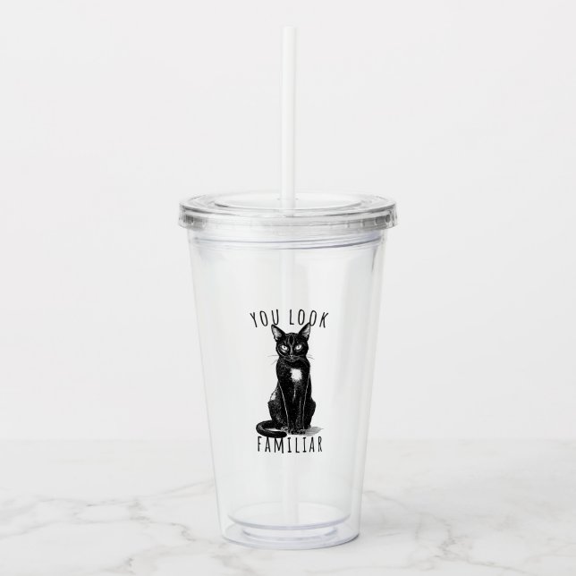 You Look Familiar Witches Black Cat Acrylic Tumbler (Front)
