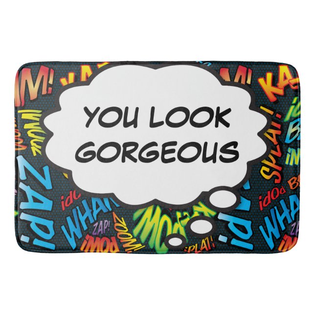YOU LOOK GORGEOUS Think Bubble Fun Comic Book Bath Mat (Front)