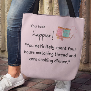 You look happier! Spent 4 hours matching thread Tote Bag