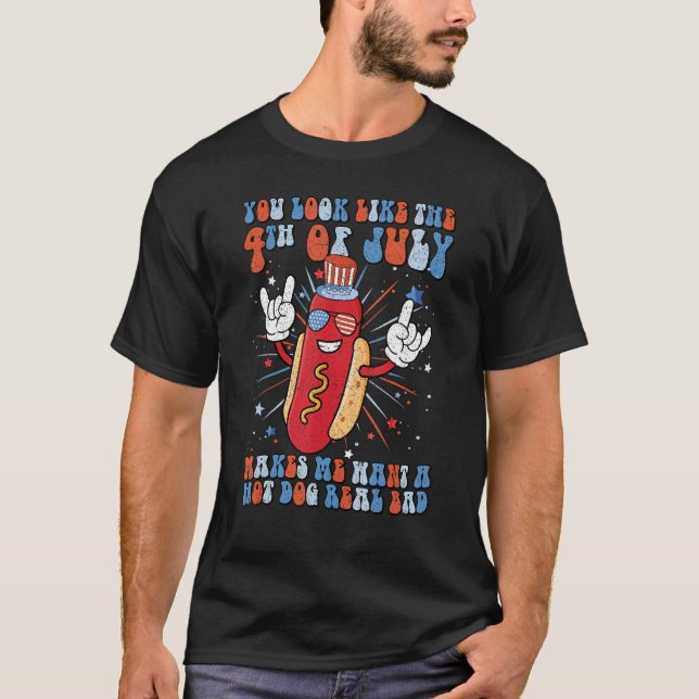 You Look Like 4th July Hotdog Groovy America Women T-Shirt (Front)