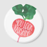 You Look Radishing | Veggie Pun Magnet<br><div class="desc">Funny design features "you look radishing" in white handwritten style typography inscribed inside a red watercolor radish illustration. Cute stocking stuffer for the foodie,  chef,  vegetarian or health nut in your life! More veggie puns available in our shop.</div>