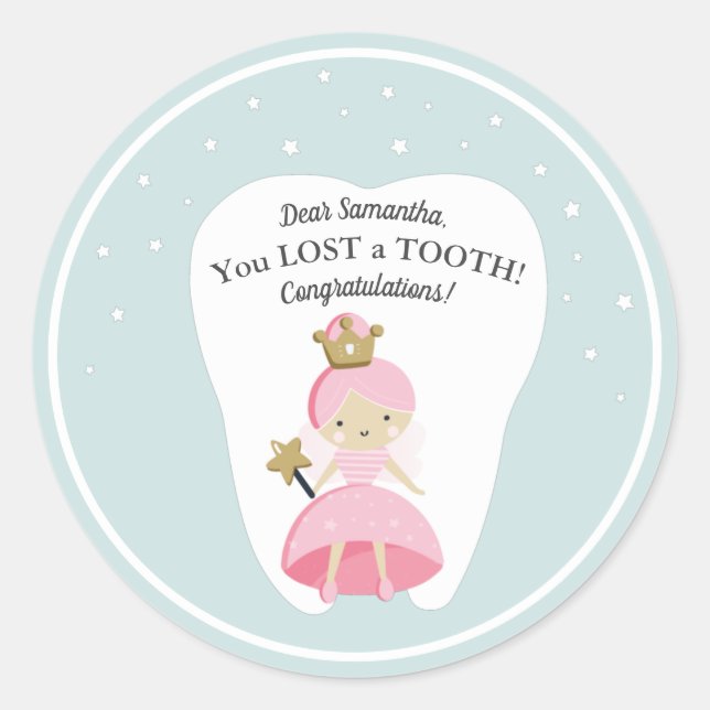 You Lost a Tooth Personalised Tooth Fairy Sticker. Classic Round Sticker (Front)