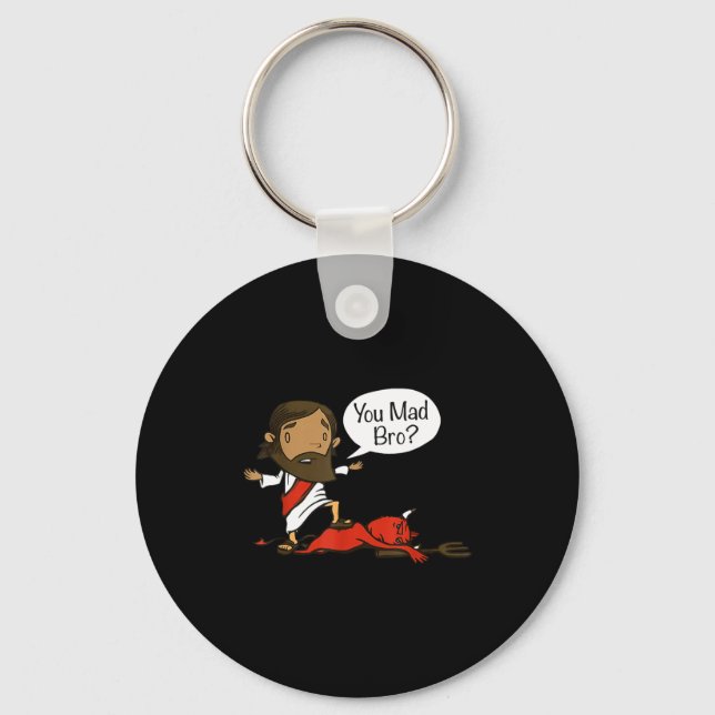 You Mad Bro - Funny Christian Jesus And Devil  Key Ring (Front)