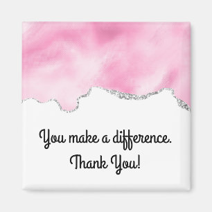 You Make a Difference Pink & Silver Faux Glitter Magnet
