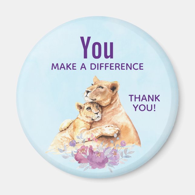 You make a Difference Watercolor Lion & Cub Magnet (Front)