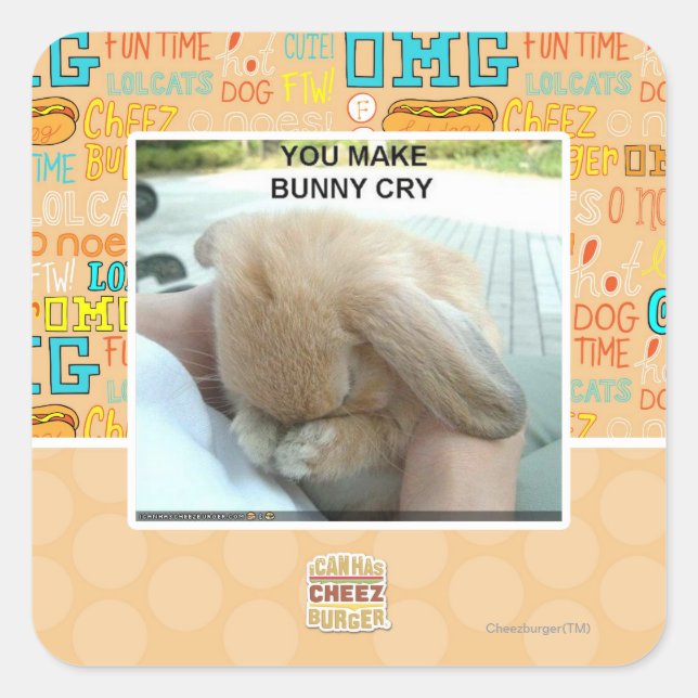 You make bunny cry square sticker (Front)