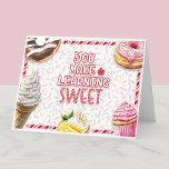 You Make Learning Sweet Teacher Appreciation Thank You Card<br><div class="desc">Brighten a teacher’s day with this sweet and cheerful thank-you card, perfect for Teacher Appreciation Week, end-of-year gifts, or anytime you want to show a little extra love. Featuring a playful assortment of desserts—doughnuts, cupcakes, ice cream, and more—alongside the heartfelt message “You Make Learning Sweet, ” this folded card is...</div>