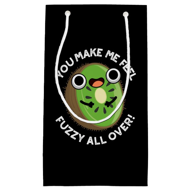 You Make Me Feel Fuzzy All Over Fruit Pun Dark BG Small Gift Bag (Front)