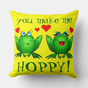You Make Me Hoppy Cute Cartoon Frogs Cushion