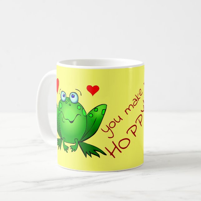 You Make Me Hoppy Cute Cheerful Fun Green Frogs Coffee Mug (Front Left)