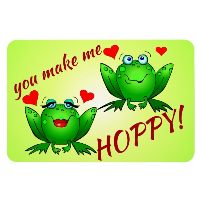 You Make Me Hoppy Cute Cheerful Fun Green Frogs Magnet (Horizontal)