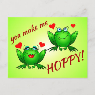 You Make Me Hoppy Cute Cheerful Fun Green Frogs Postcard