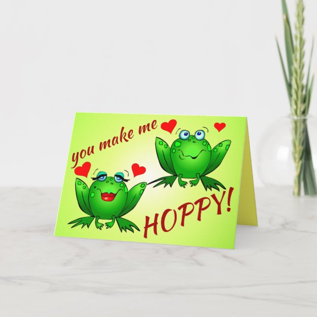 You Make Me Hoppy Cute Fun Romantic Frogs in Love Card (Front)