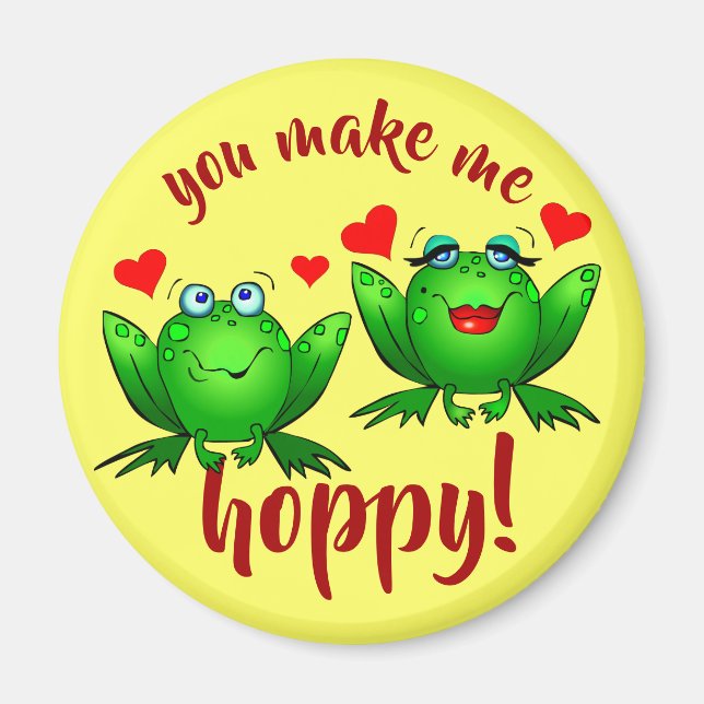 You Make Me Hoppy Cute Fun Romantic Frogs in Love Magnet (Front)