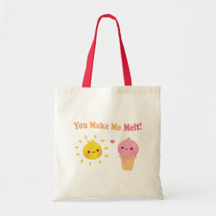 You Make Me Melt, Cute Sun and Ice Cream Tote Bag
