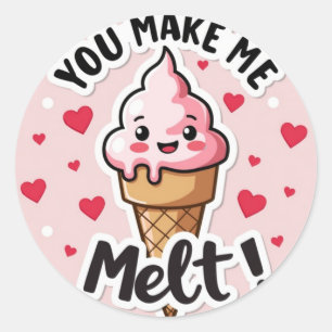 'You Make Me Melt!' Ice Cream Valentine’s Sticker