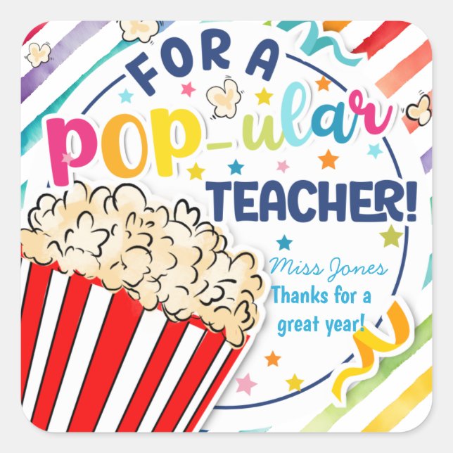 you make me pop thanks popcorn volunteer square sticker (Front)