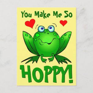 You Make Me So Hoppy Cute Cartoon Frog with Hearts Postcard