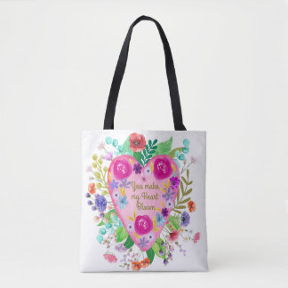 You Make My Heart Bloom flower botanical Tote Bags