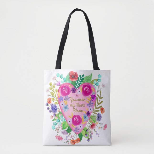 You Make My Heart Bloom flower botanical Tote Bags (Front)
