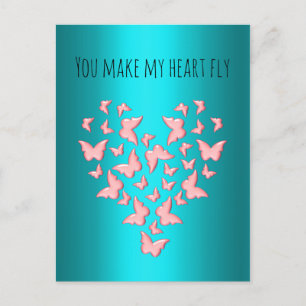 You Make my Heart Fly Pink Butterflies Valentine Holiday Postcard