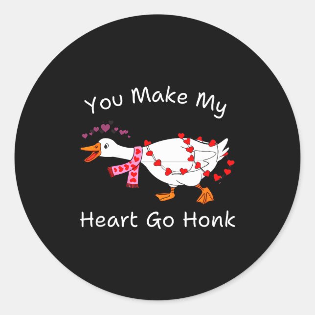 You Make My Heart Go Honk Coquette Valentine Goose Classic Round Sticker (Front)