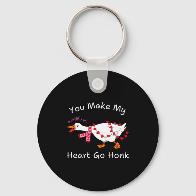 You Make My Heart Go Honk Coquette Valentine Goose Key Ring (Front)