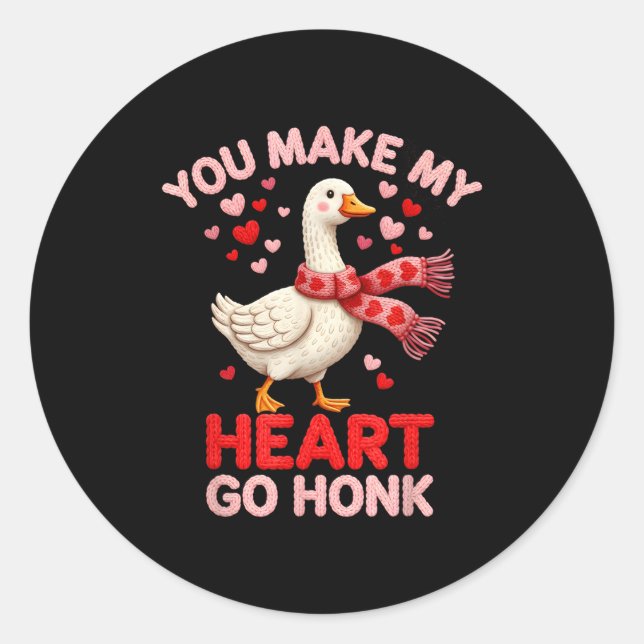 You Make My Heart Go Honk Goose Faux Yarn Loving G Classic Round Sticker (Front)
