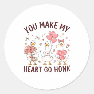 You Make My Heart Go Honk Valentine Goose Preppy Classic Round Sticker