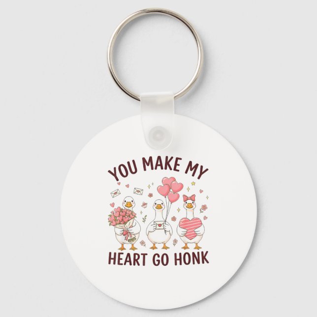 You Make My Heart Go Honk Valentine Goose Preppy  Key Ring (Front)