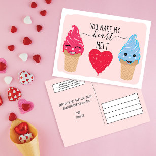 You Make My Heart Melt Ice Cream Valentine's Day Holiday Postcard